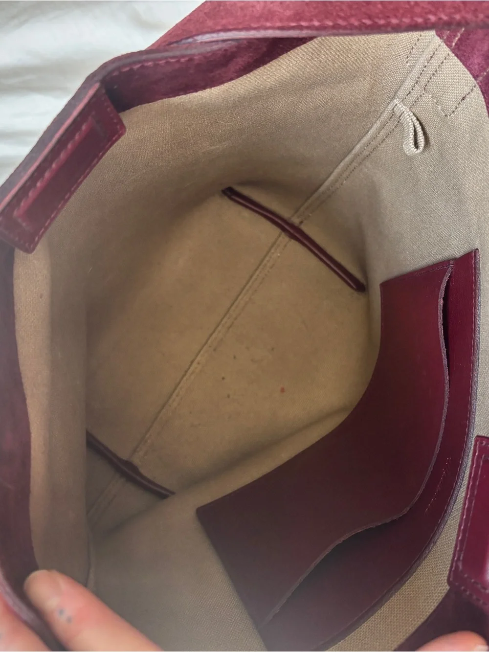 Suede Bucket Shoulder Bag in Burgundy - Picture 4 of 9